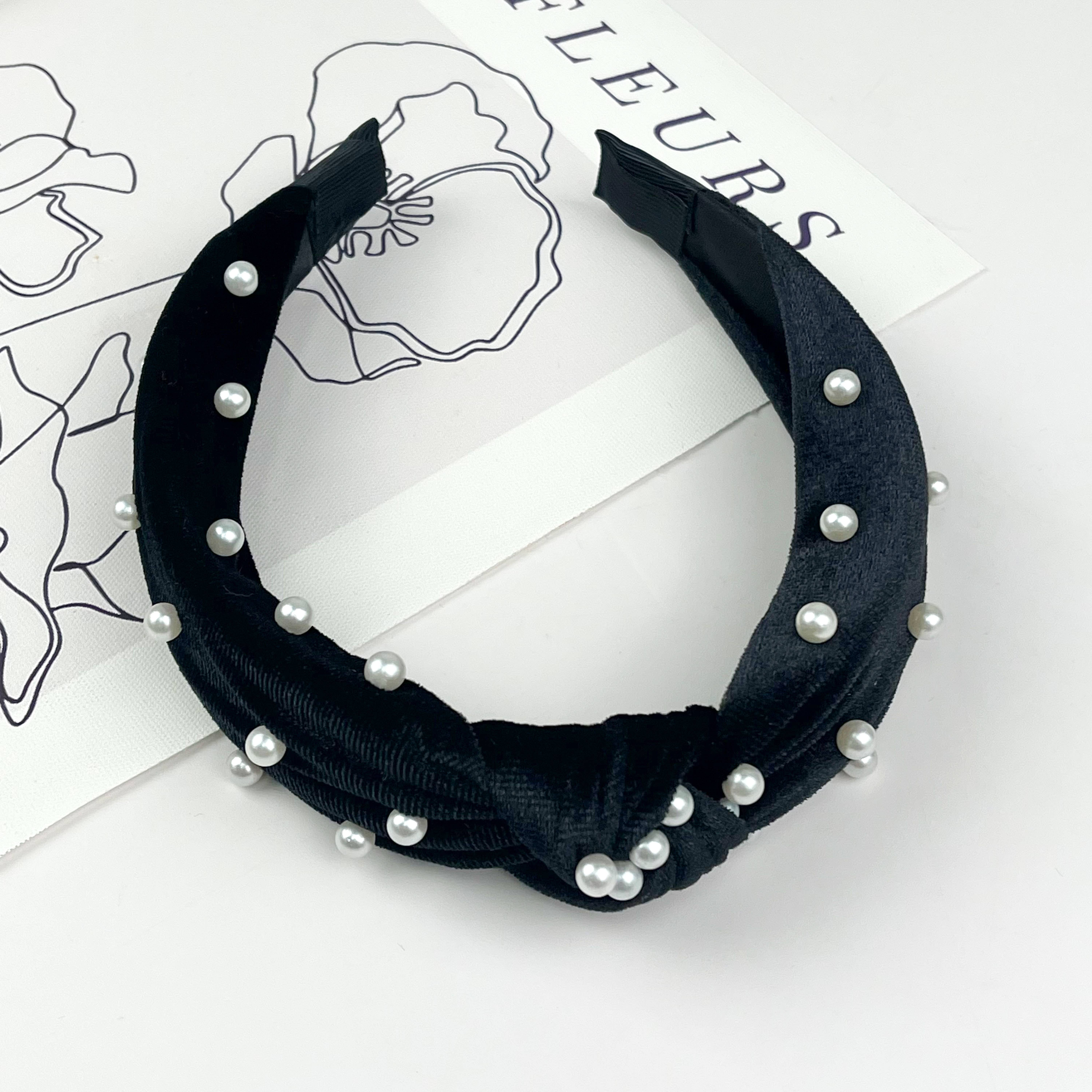 TheDivaSoap - Wholesale Fashion Headband - Women's - Flannel Embellished Knotted Beaded Pearl Headband13