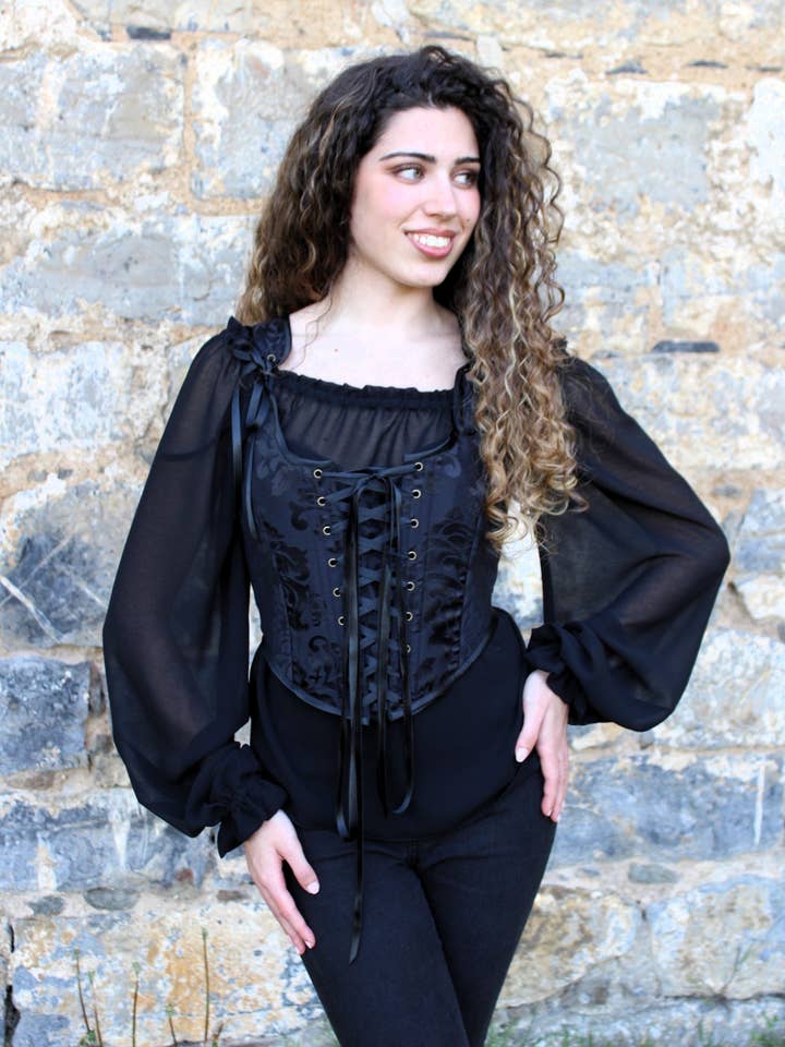 Haizea Arranz - Venta al por mayor Blusa - Mujer - Blusa renacentista de gasa negra