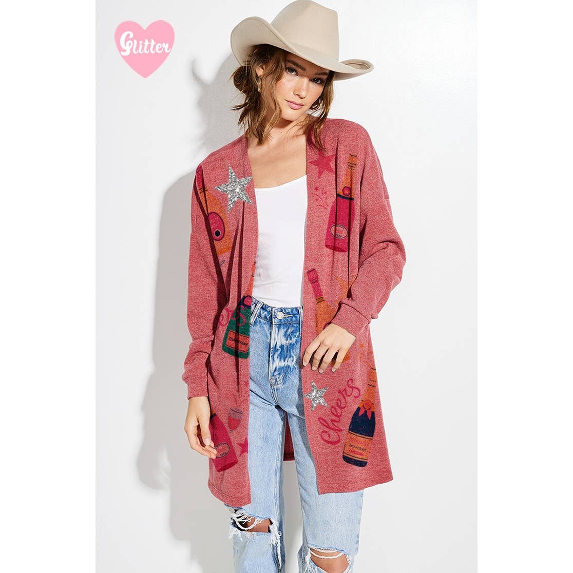 Phil Love - Wholesale Cardigan - Dames - Holiday Cheers Gebreid vest met glitterprint6