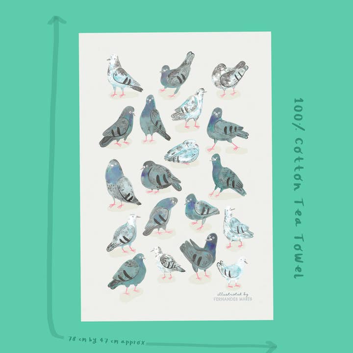 Pigeon Collective / 100% cotton tea towel / 78cm by 47cm for wholesale by Fernandes Makes