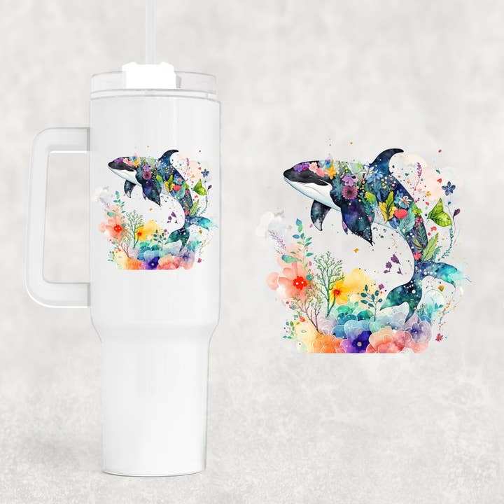 Floral Orca 40 oz Tumbler for wholesale by Smile Graphics and Design