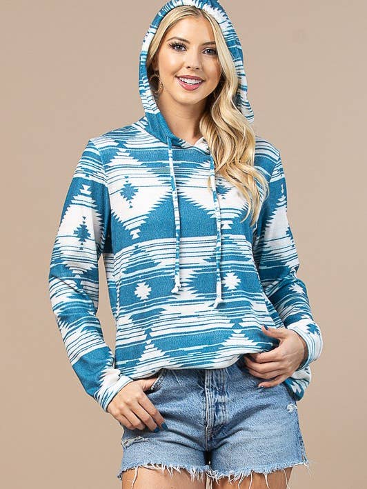 TURQUOISE X167-FINLEY GEO PRINT ULTRA SOFT HACCI HOODIE for wholesale on Faire0