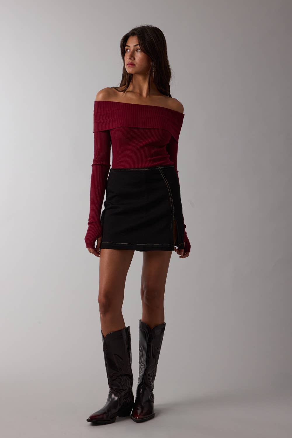 Sky to Moon - Wholesale Skirt - Women's - DENIM ONE-SIDE SLIT SLIM FIT-IN MINI SKORT5