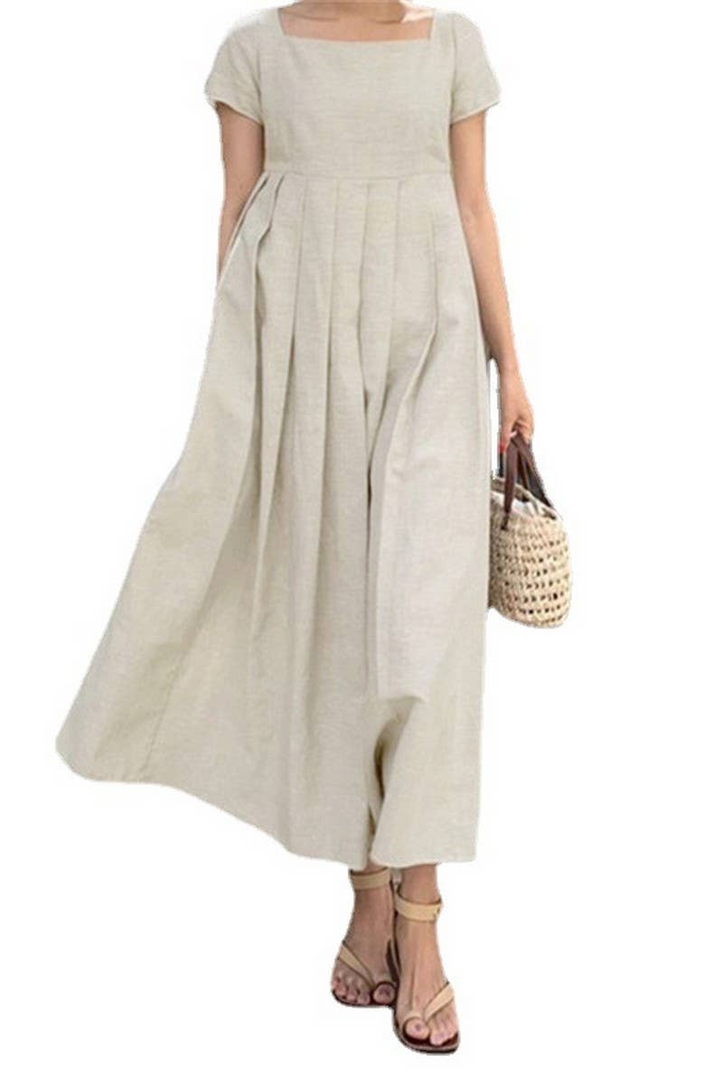 NINEXIS - Wholesale Dress - Women's - CWDMD3157_COTTON AND LINEN  SQUARE NECK LONG DRESS1