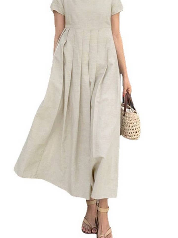 NINEXIS - Wholesale Dress - Women's - CWDMD3157_COTTON AND LINEN SQUARE NECK LONG DRESS1