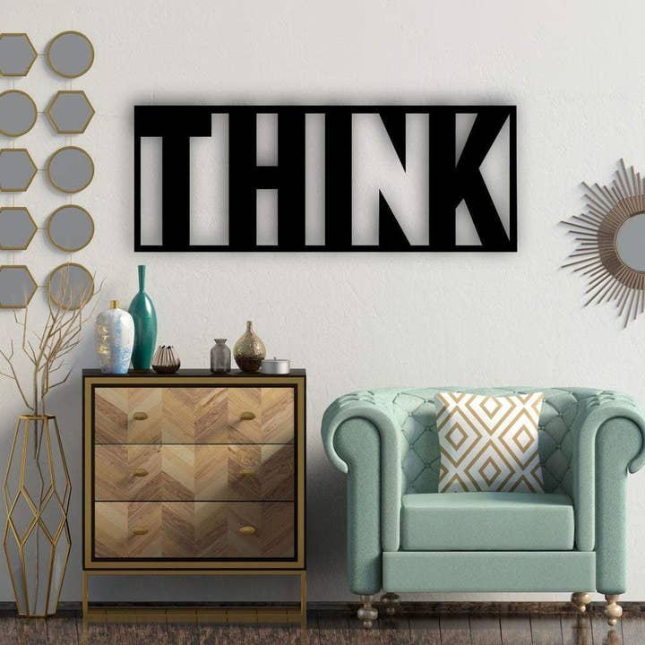DOTCOMCANVAS - Vente Décoration murale - CITATION 3D MÉTAL : PENSEZ