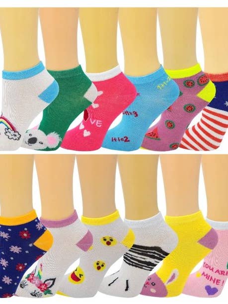 Girls Ankle Socks | Colorful Low Cut | Big Kids (12 Pairs) for wholesale by Different Touch