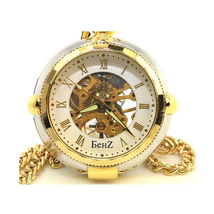 Unique Wind Up Skeleton Pocket Watch for wholesale by GSZ corporation DBA Gabriella's Gifts