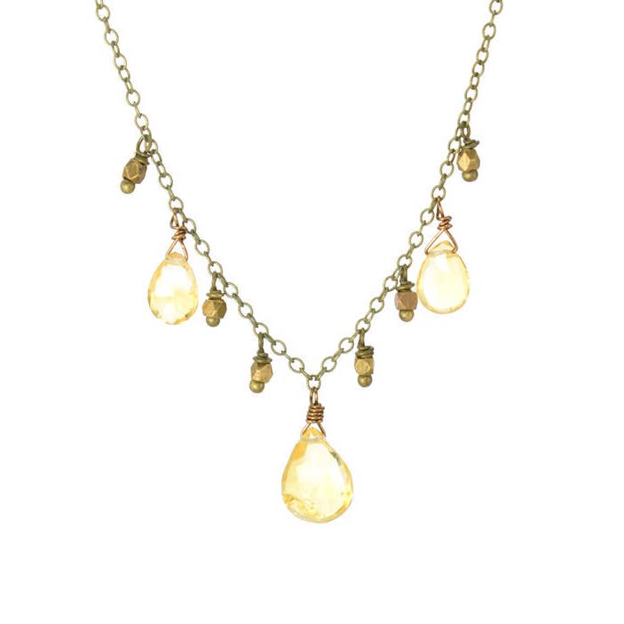 Pretty Delicate Yellow Citrine Gemstone Beaded Necklace for wholesale by Edgy Petal Jewelry