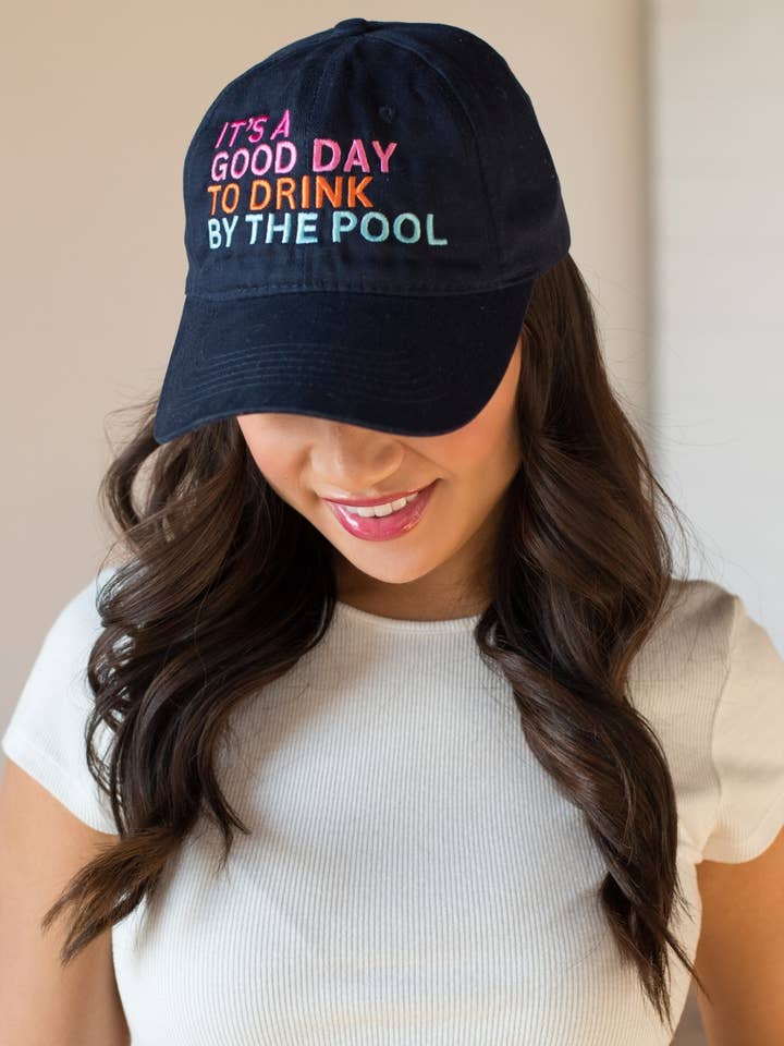 Gorra de béisbol Navy Drink By The Pool para venta al por mayor de Panache Apparel Co.