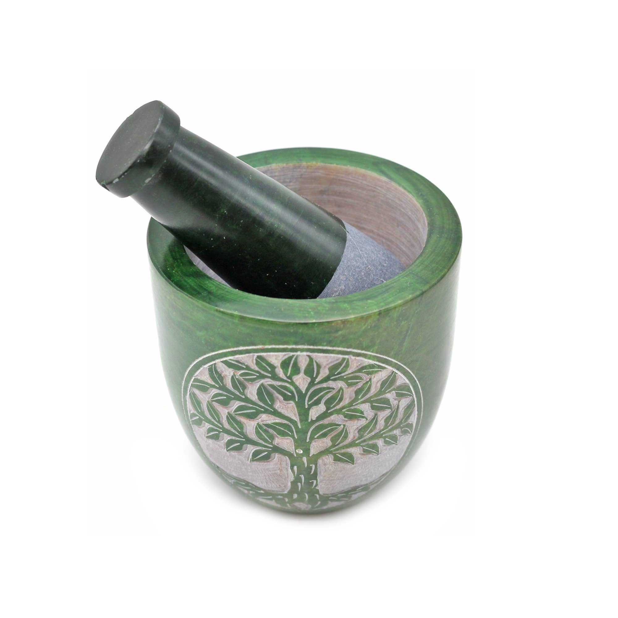Designs by Deekay Inc. - Wholesale Mortar & Pestle - Soapstone Mortar & Pestle - Green Tree of Life (Tall)1