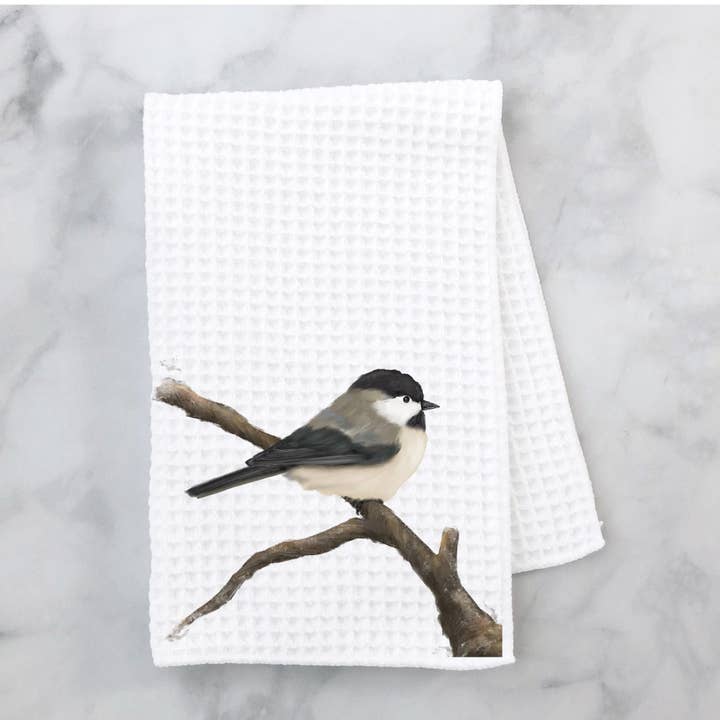 Black-Capped Chickadee Kitchen Towel for wholesale by MerikaArt