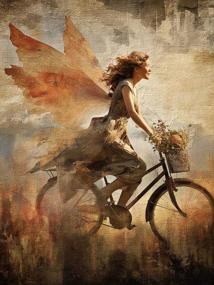 Fairy Riding a Bicycle Art Print - 8"x10" Artwork for 11"x14" Frame for wholesale by Mowbi