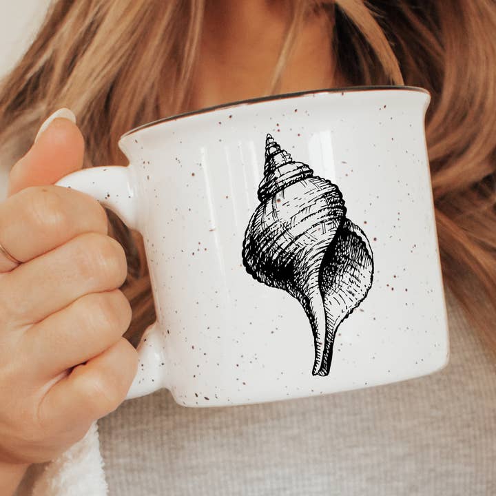 Seashell Ceramic Mug Speckled Cream 13oz for wholesale by SEA + SHELL