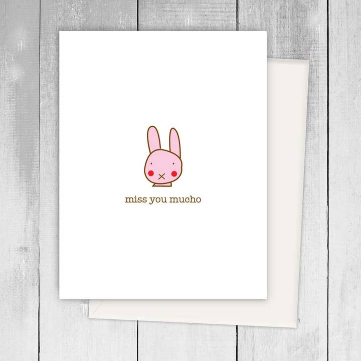 Miss you mucho Bunny Spanish Greeting Card for wholesale by Viva Greetings