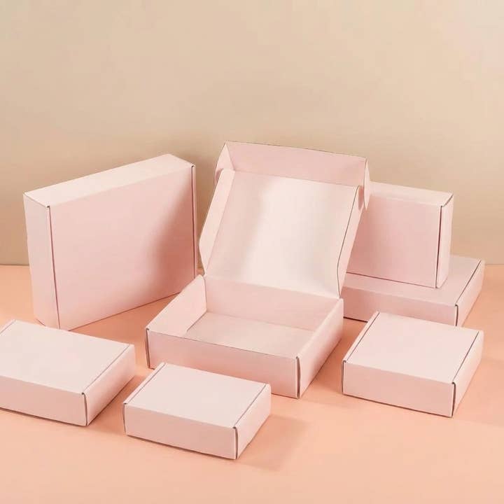 50pc, 4 sizes Pink corrugated cardboard mailing shipping box for wholesale by ByHome