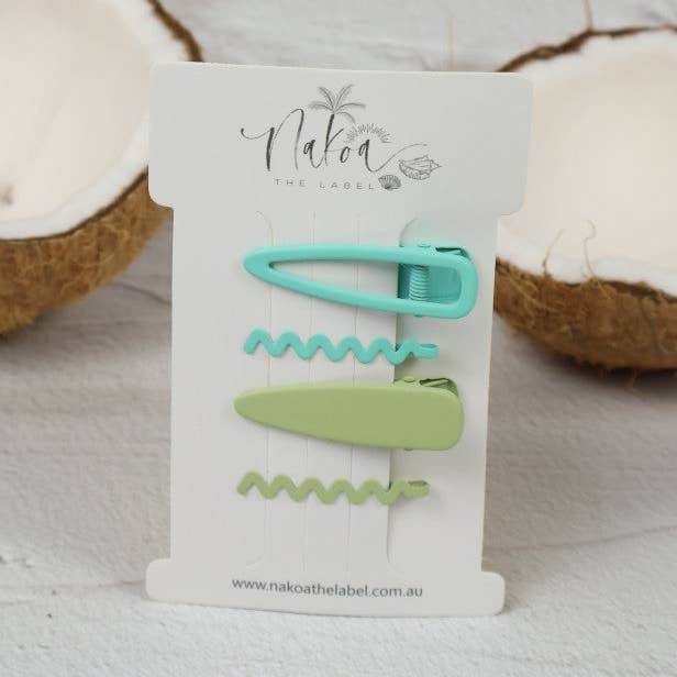 Nakoa The Label - Wholesale Hair clip – Women’s - Hair Clip - Set of 4 - Squiggles- Pistachio0