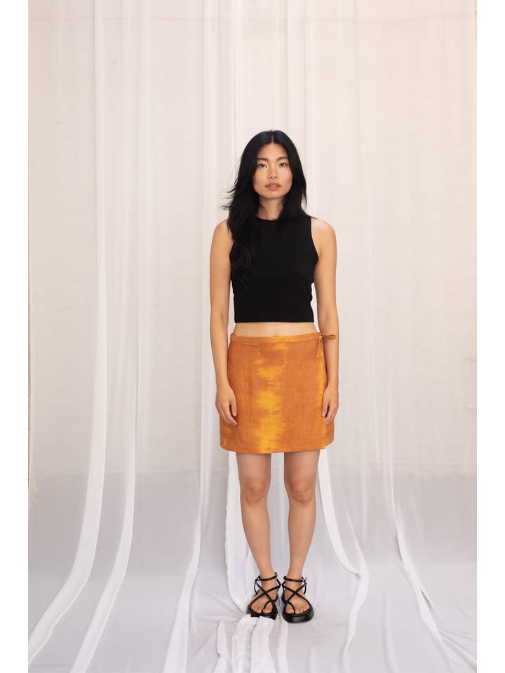 OY A – Saia - Mulher por atacado – OY A LAB: Saia envolvente de linho laranja açafrão2