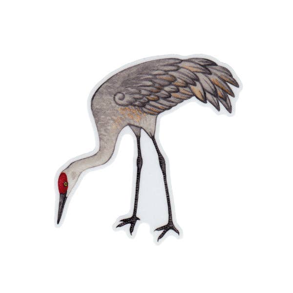 Kate Dolamore Art - Wholesale Sticker - Sandhill Crane (Foraging) Vinyl Bird Sticker