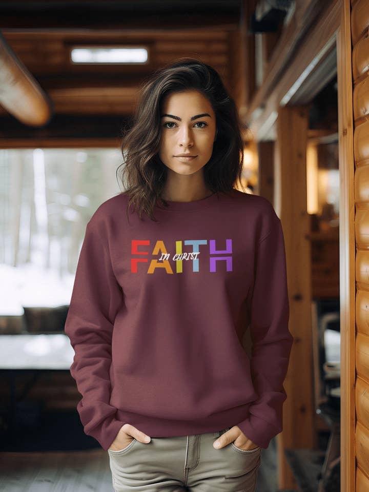 Faith in Christ Crewneck Sweatshirt - Stylish Colorful Divided Text Design for wholesale by Encore2wo
