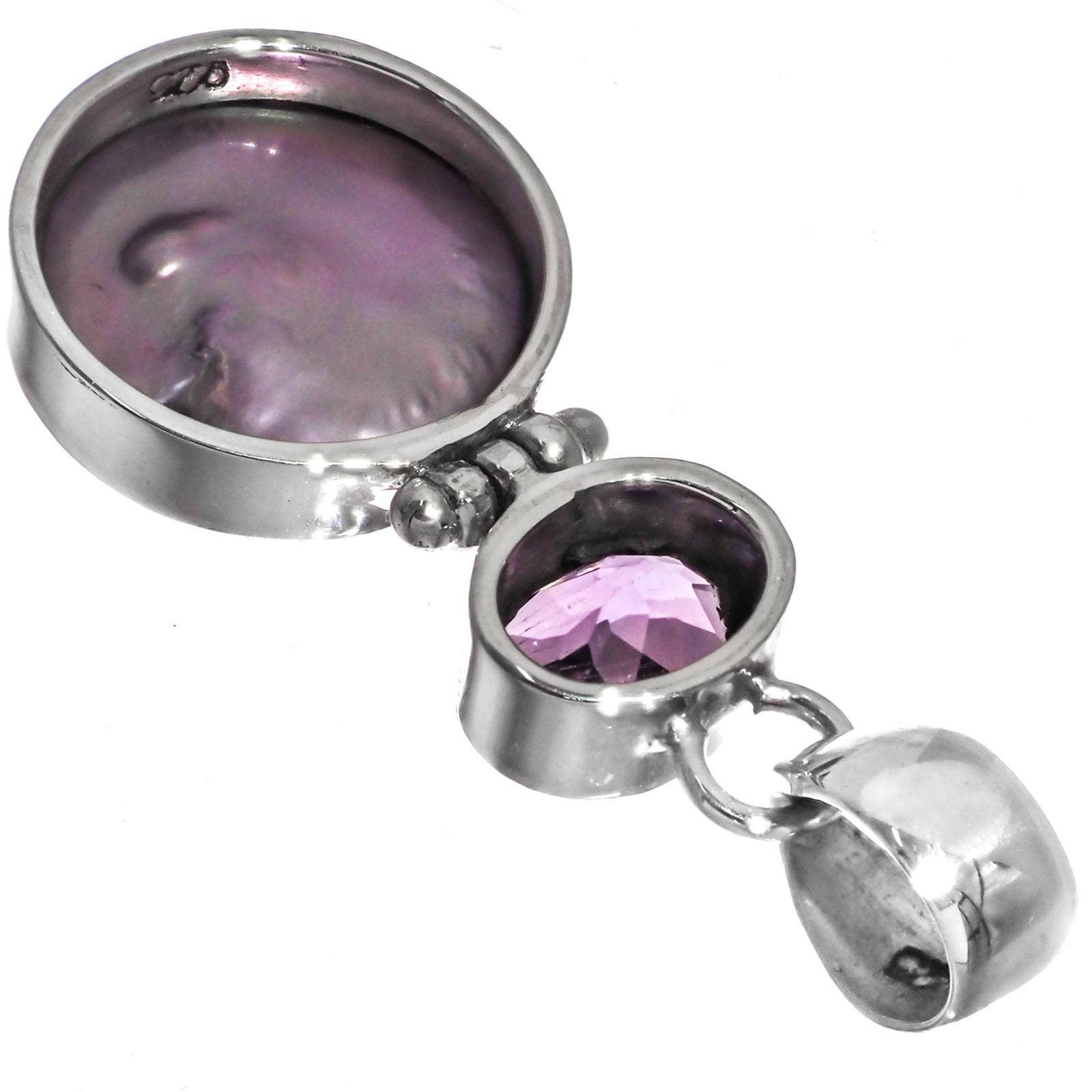 FifiRose - Vente Colliers à pendentif - Pendentif en argent sterling 925 avec améthyste lavande et perle d'eau douce Biwa, 1 1/2"2