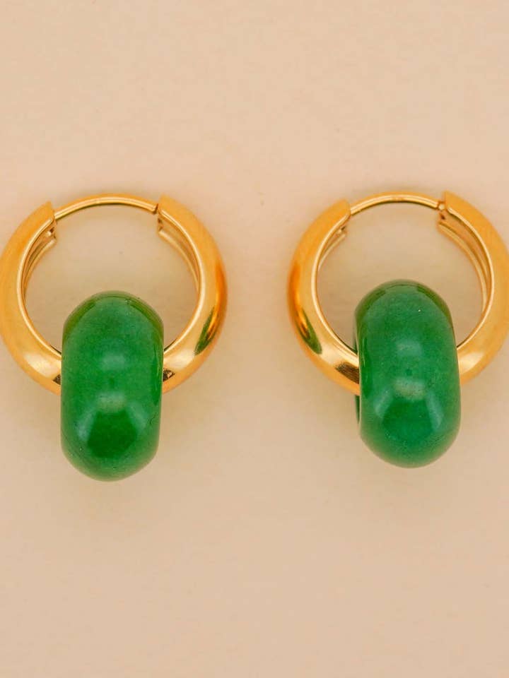 Stone hoop in Emerald Jade for wholesale by Paulina Otero