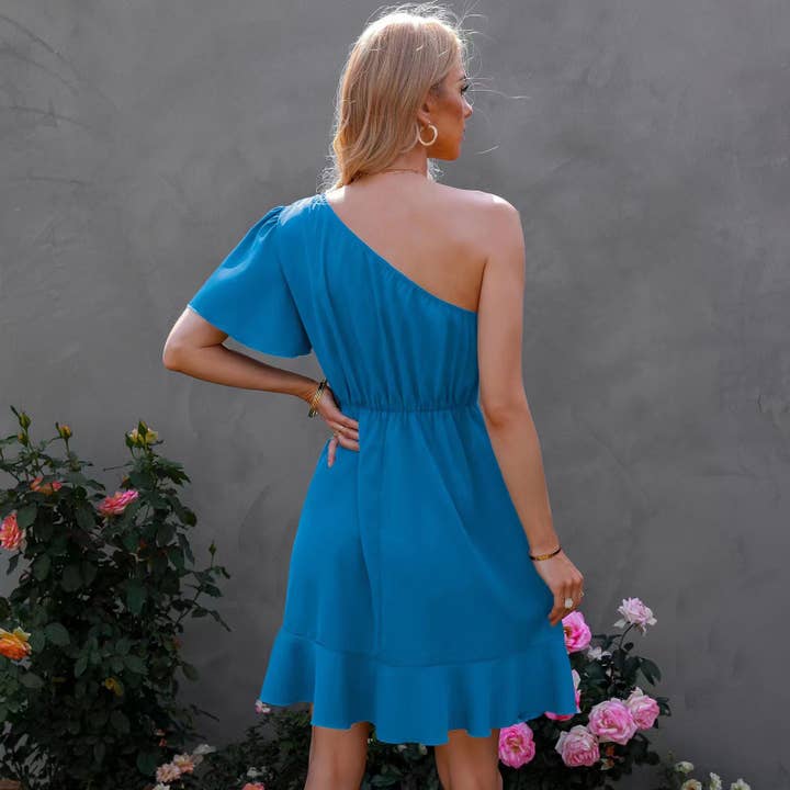 Lily Clothing - Wholesale Dress - Women's - Ruffled dress with sloping shoulders