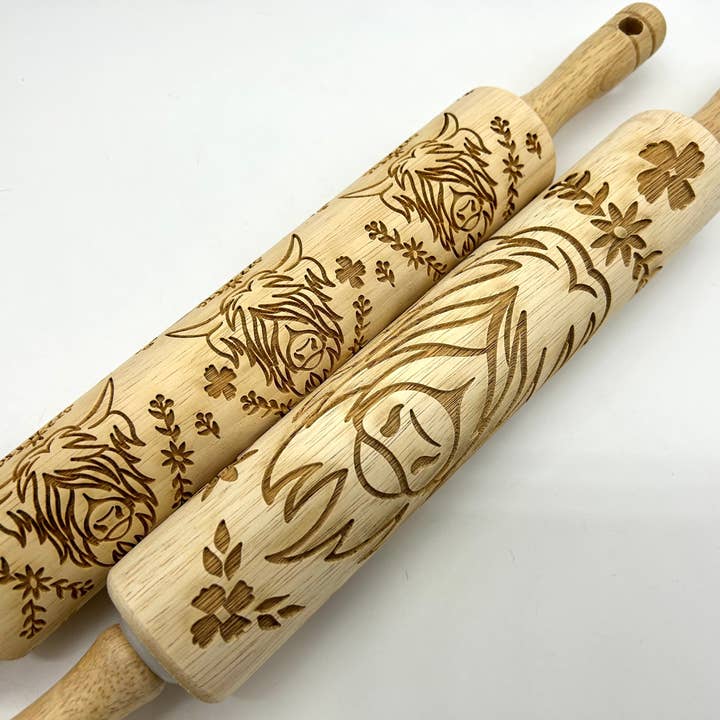 Highland-Kuh Große Bild Geprägte Teigrolle - Töpferei für den Großhandel von Sweet Rolling Pins