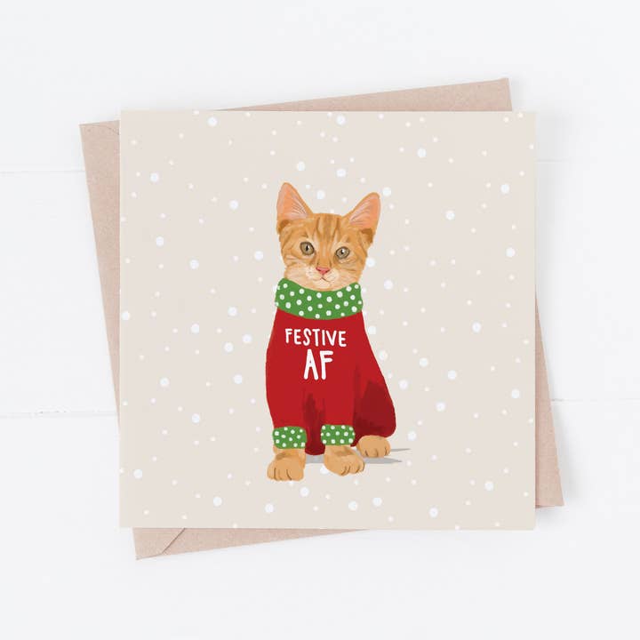 Carte de Noël drôle de chat, festive à souhait pour la vente par Richarts Designs
