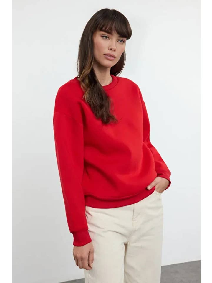 Hoxton Gal – wholesale Sweatshirt – Women's – Thick Fleece-Lined Regular Fit Crew Neck Basic Knit Sweatshirt6