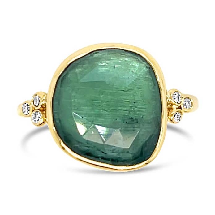 Teal Tourmaline and Diamonds Ring in 14k gold for wholesale by Emily Amey Jewelry