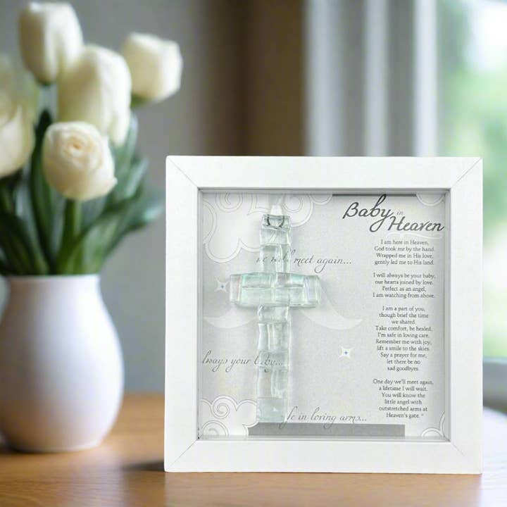 The Grandparent Gift Co. Inc. - Wholesale Decorative Tabletop Object - Baby In Heaven Framed Infant Memorial Clear Cross 3405-FR