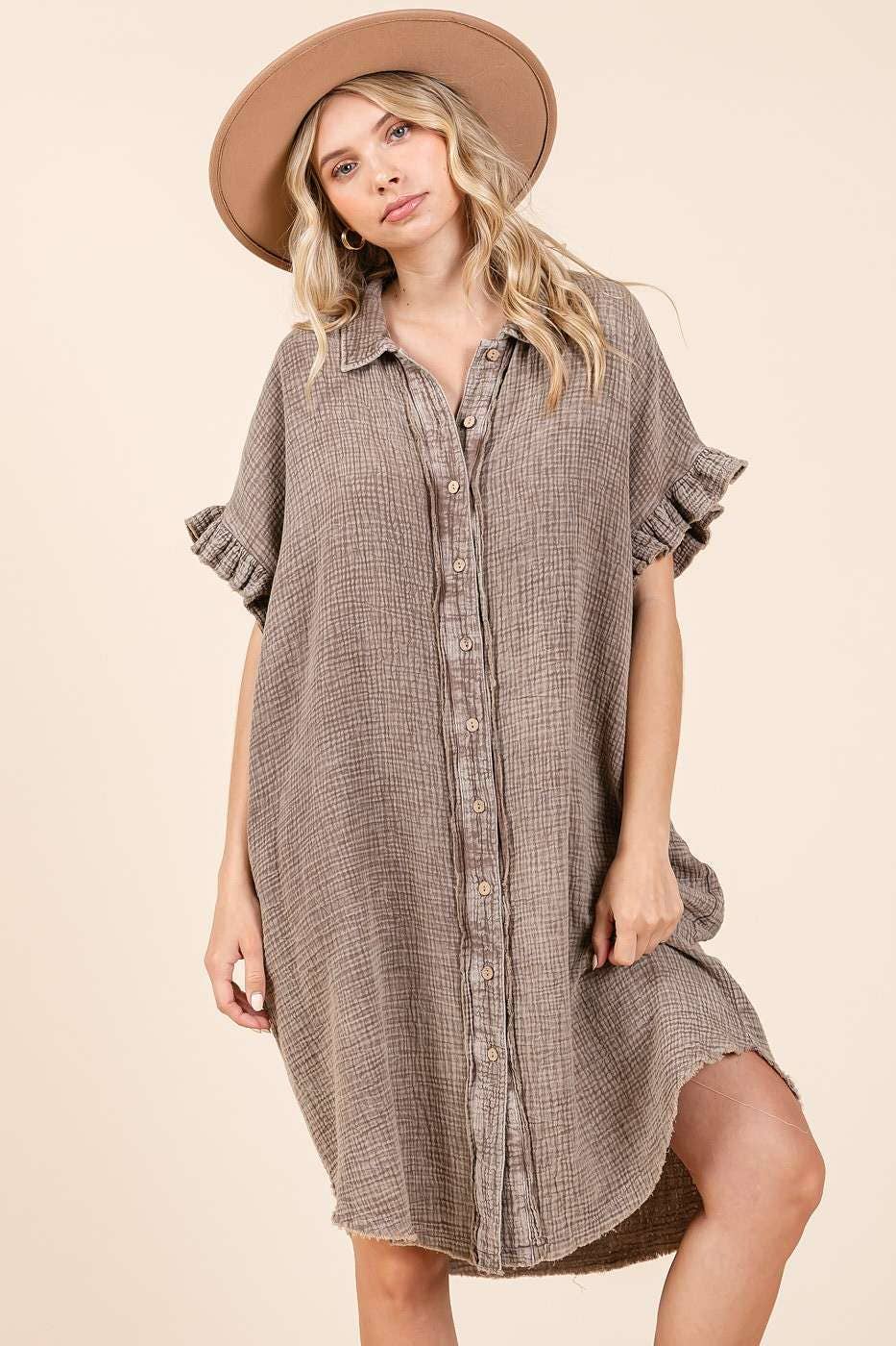 mittoshop – wholesale Dress – Women's – MINERAL WASH COTTON GAUZE MINI SHIRT DRESS7
