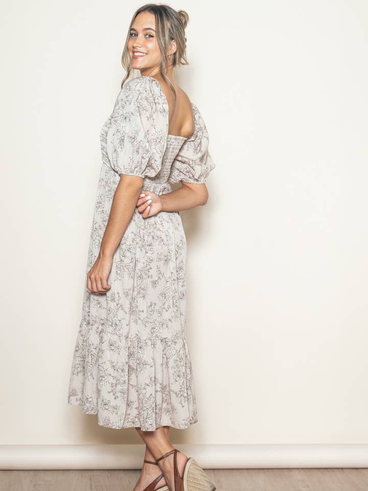 Elloh Collection - Wholesale Dress - Women's - Romantic Bubble Sleeve Pleated Midi Dress with Pockets4