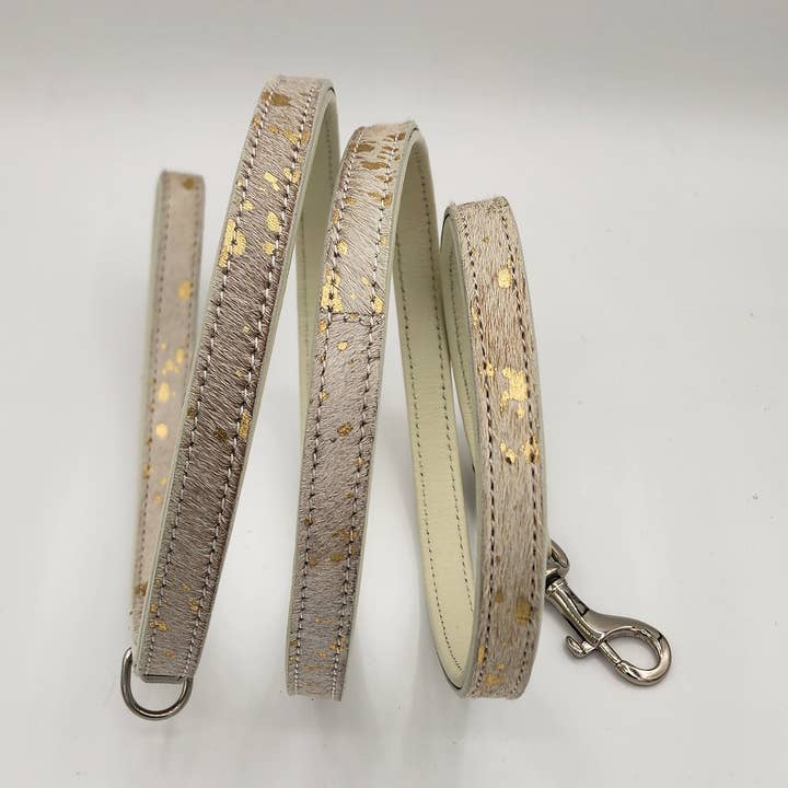 Correa de Piel de Vaca Natural-Blanca con Dorado para venta al por mayor de Dogs and Cats Oh My