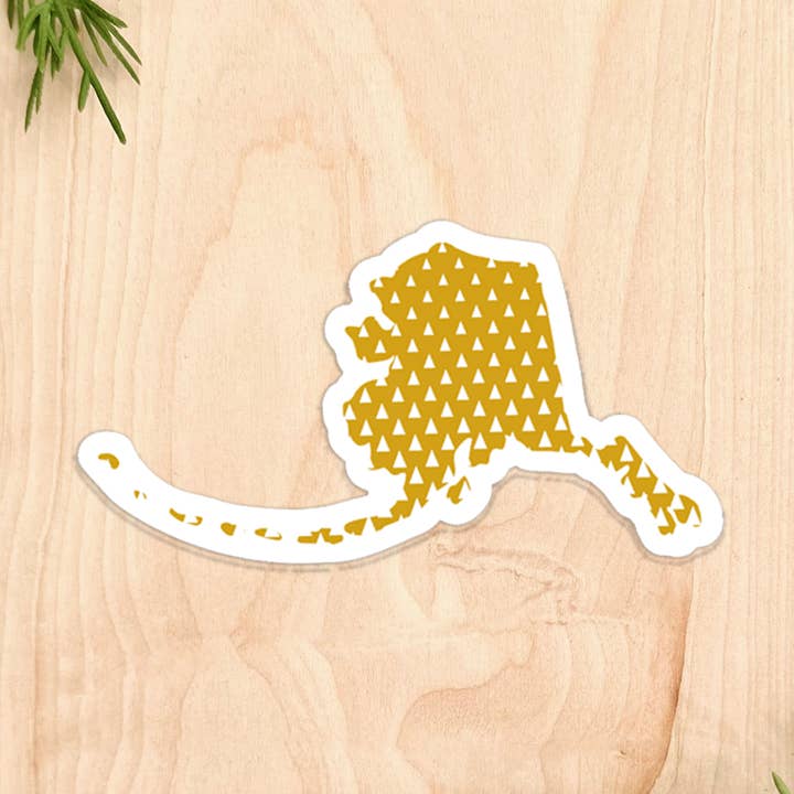 Printworthy - Wholesale Sticker - Yellow State of Alaska with Tiny Mountains Sticker0