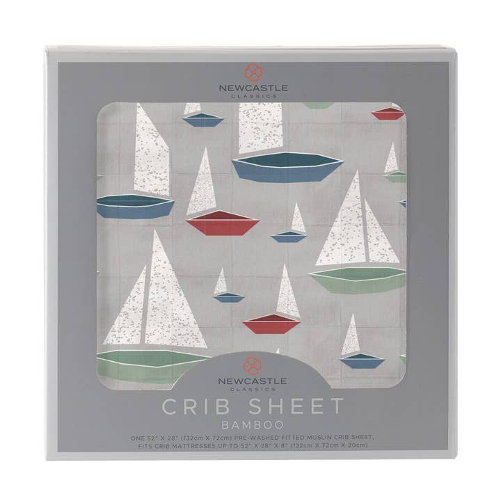 Marina Sailboats Bamboo Muslin Crib Sheet for wholesale by Newcastle Classics