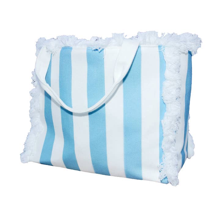 Fringe Tote - Cabana Stripe Blue/White - Custom Available for wholesale by Toss Designs