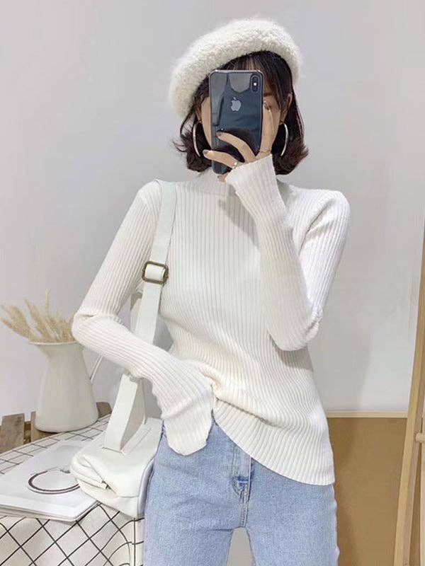 ShieldChic – Großhandel Strickpullover – Damen – 9 Farben Strickpullover mit geteiltem Gelenk und hohem Kragen11