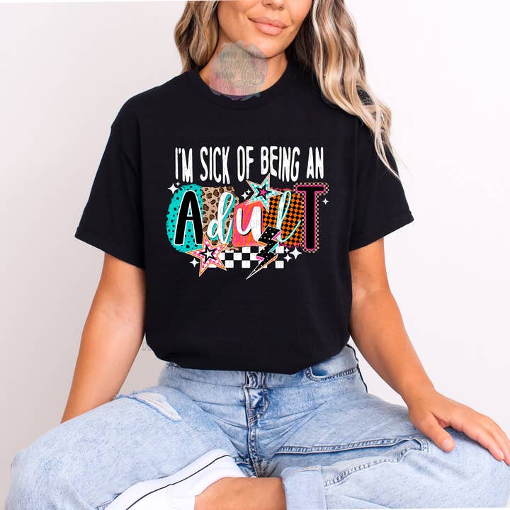 T-shirt en encre blanche "Marre d'être un adulte" pour la vente par Hot Mess Apparel