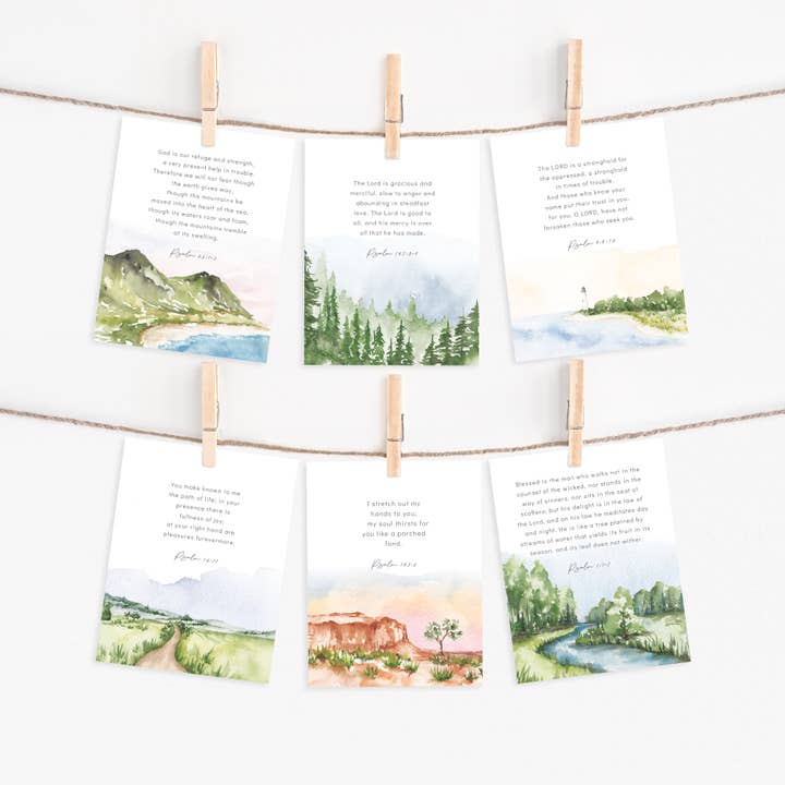 Me and Mary Shop - Wholesale Stationery/Notecard Set - Watercolor Bible Verse Cards – Landscape Scripture Set1