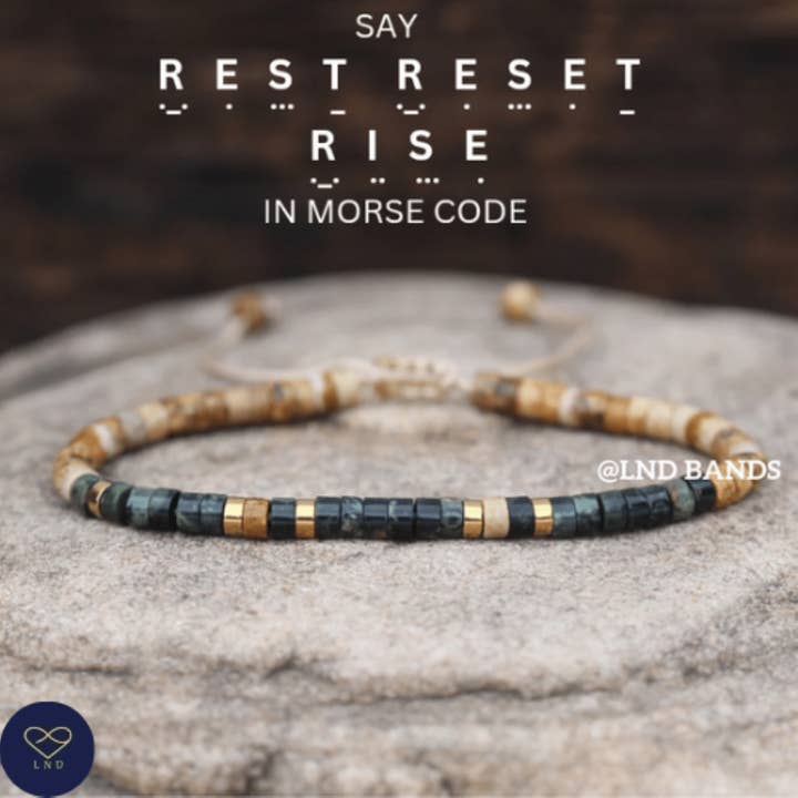 REST RESET RISE Morse Code Bracelet, Motivational Inspirational Encouragement, Adjustable Affirmation Meaningful Beaded bracelet support for wholesale by LND Bands