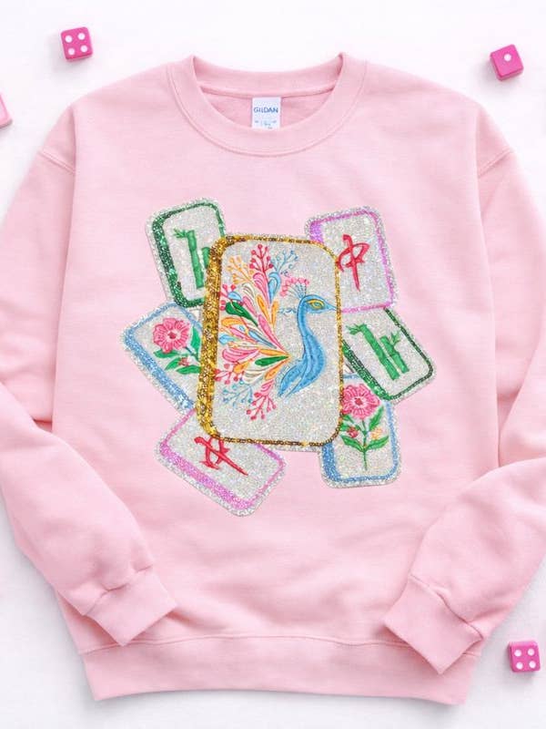 Mahjong Bird Bam Game Tiles Sequins Patch Sweatshirt for wholesale by ABLNco