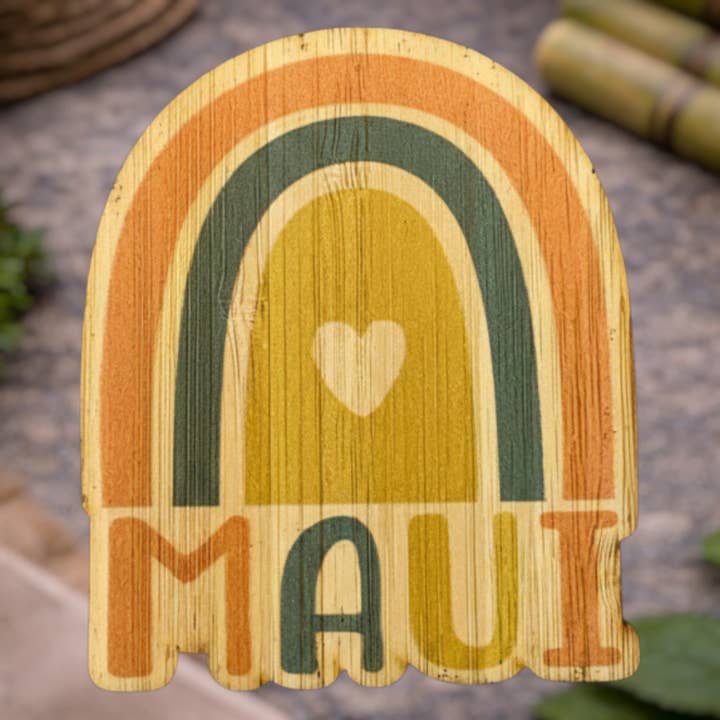 Rainbow Aloha-MAUI for wholesale by Bamboo Wood Stickers