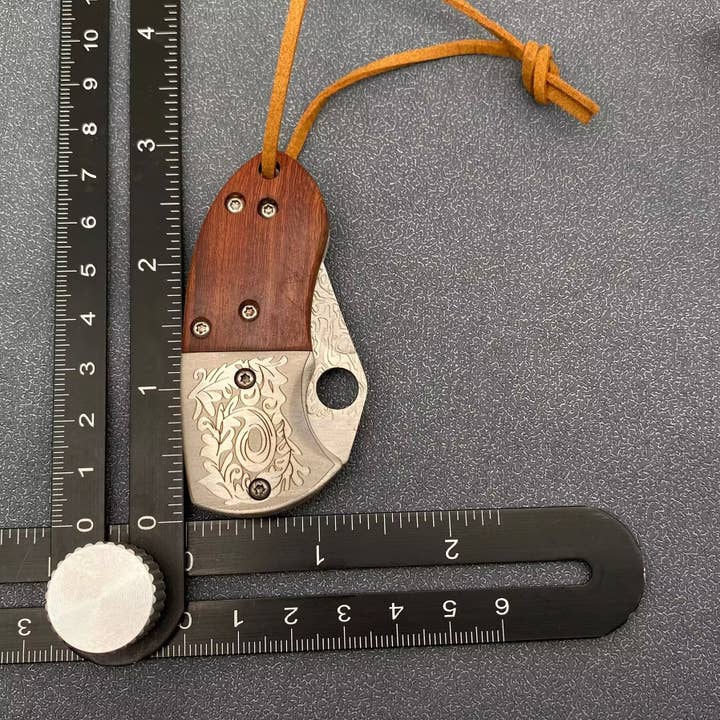 Mio Queena - Wholesale Pocket Knife/Holder - Wooden Handle Patterned Stainless Steel Foldable Knife5