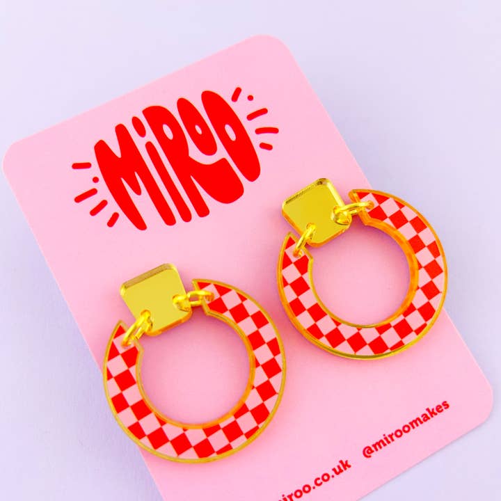 Checkerboard 'Lois' earring- pink & red for wholesale by Miroo