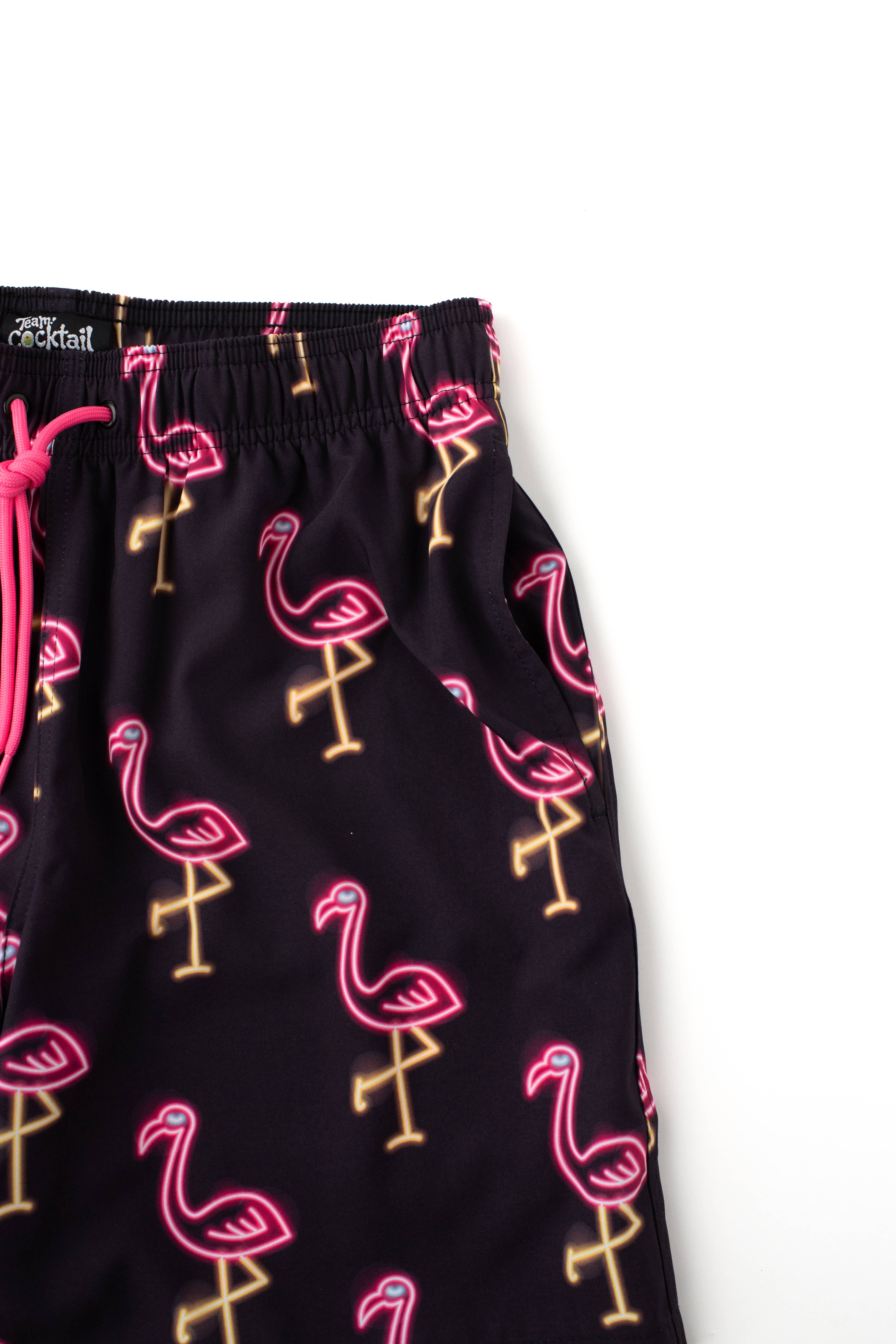 Team Cocktail - Wholesale Swim Shorts - Men's - Neon Flamingos Hybrid Swim Shorts1