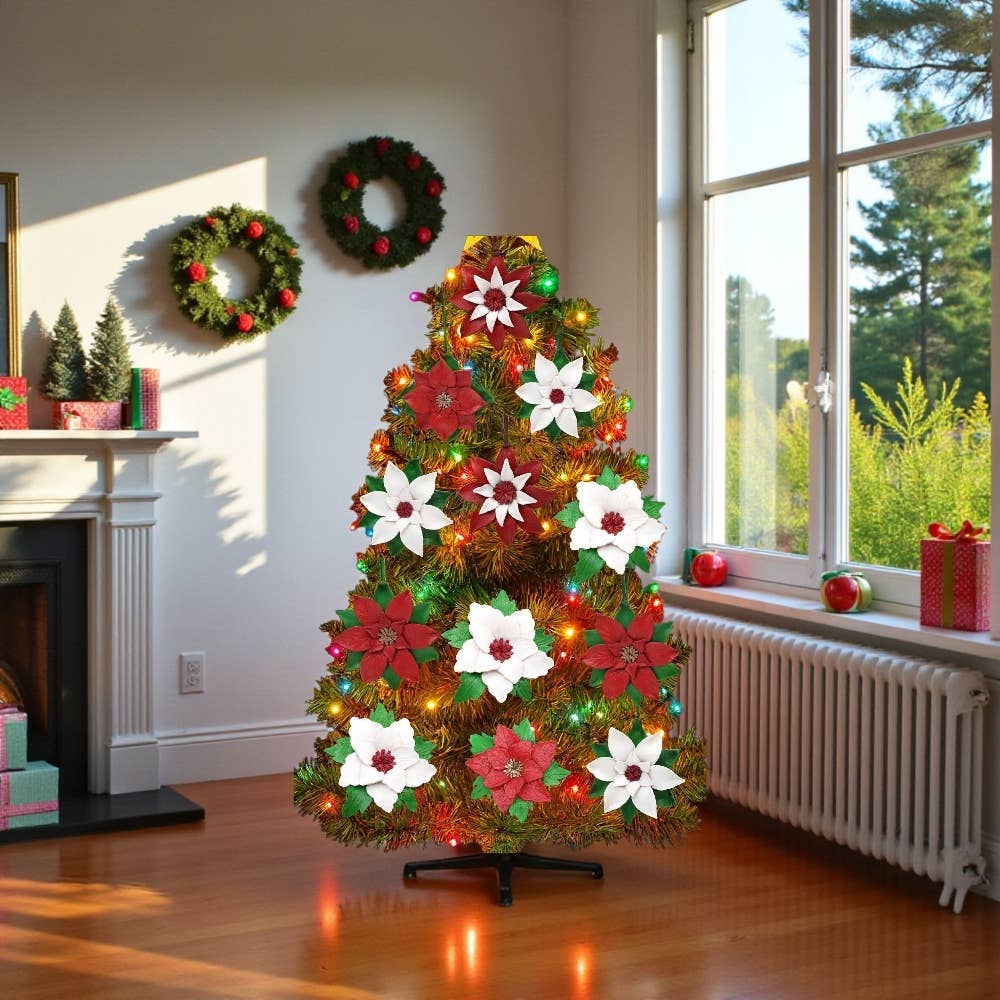 Sunflower Handmade leather inc - Wholesale Ornament - 12 pcs poinsettia flower leather ornaments5