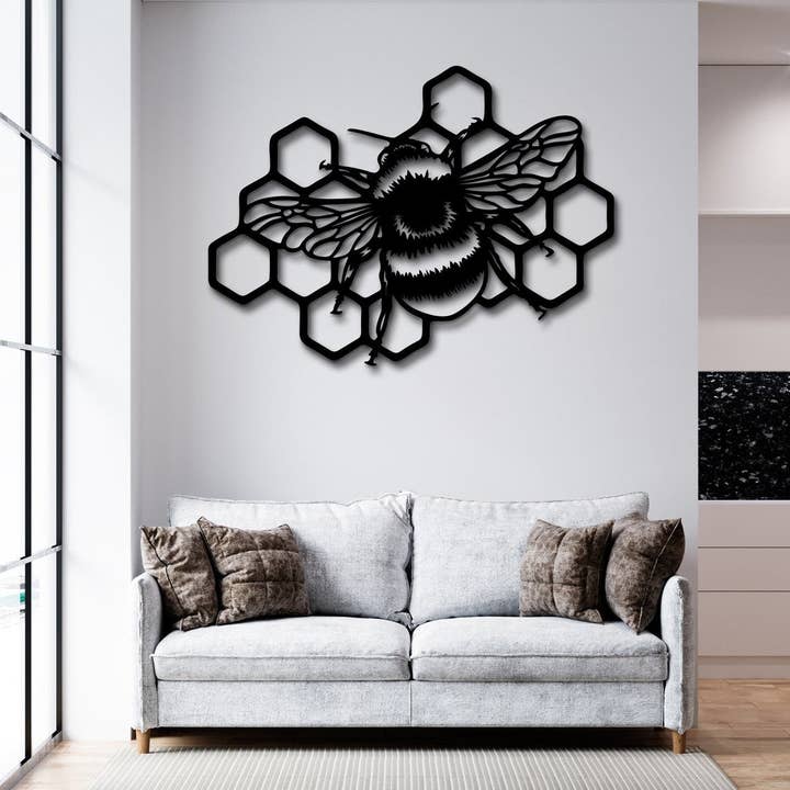 benjashop – Großhandel 3D-Wandkunst – Honigbiene Metall Wandkunst Gartendeko Honey Comb1