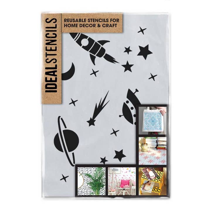 Ideal Stencils – Großhandel Schablonier-/Bastelfarbe – Schablone für Weltraumrakete, Sterne und Mond0